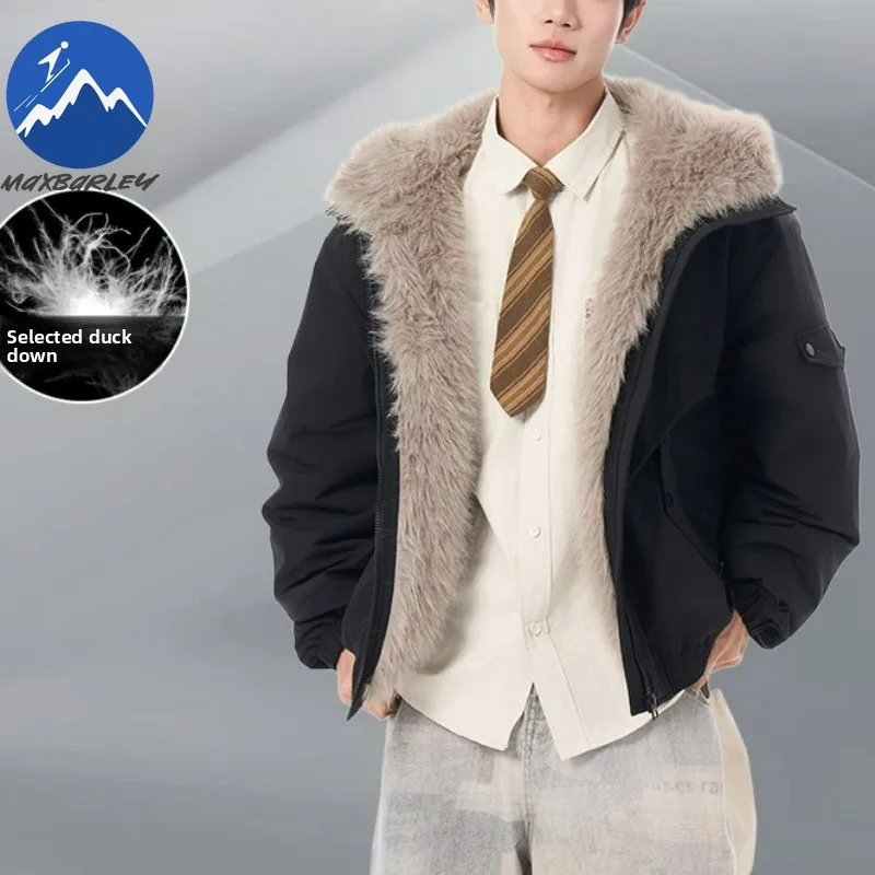 

Brand Luxury Men Down Jacket Fur Collar Hooded Outdoor Cold Resistant Tooling Coat Casual Daily Style Lightweight Winter Jackets