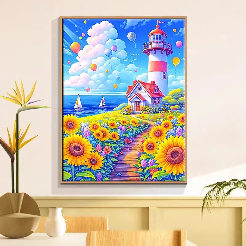 

9ct 60x80cm Lighthouse Embroidery DIY Chinese Style Printed Kits Cross Stitch Needlework Set Home Decor Crafts