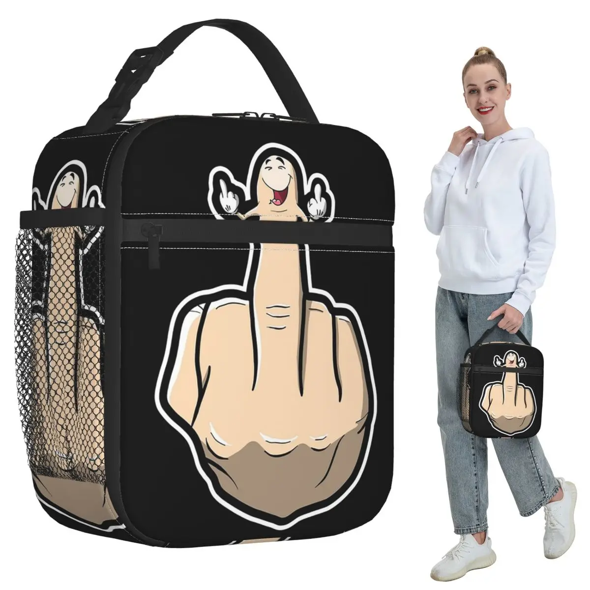 

Hand Gesture Design Middle Finger Shows Middle Fingers Insulated Lunch Bag Cooler Thermal Food Box Tote Portable Lunch Boxes