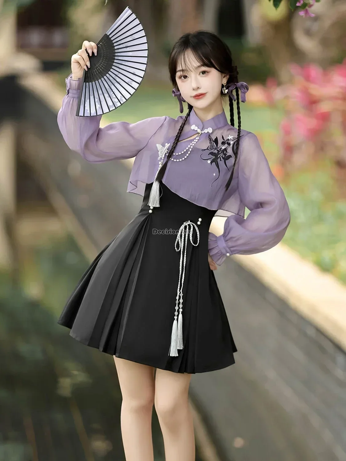 

2025 new chinese style improved hanfu elements long sleeve top halter skirt dress set elegant qipao women lolita jk dress