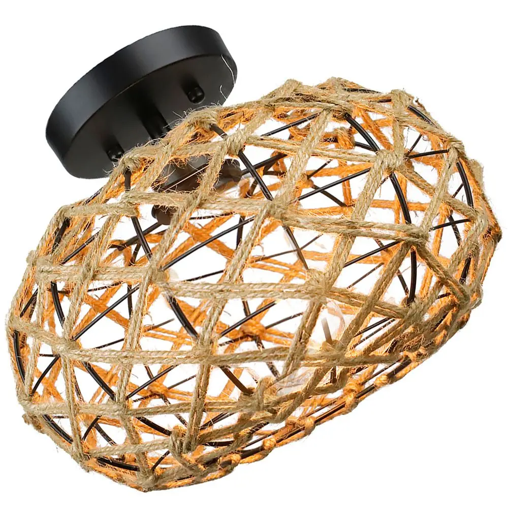 

Ceiling Light Mount Flush Mount Ceiling Light Lamp Rope Metal Home Decor Living Room Kitchen Bedroom E27 Socket