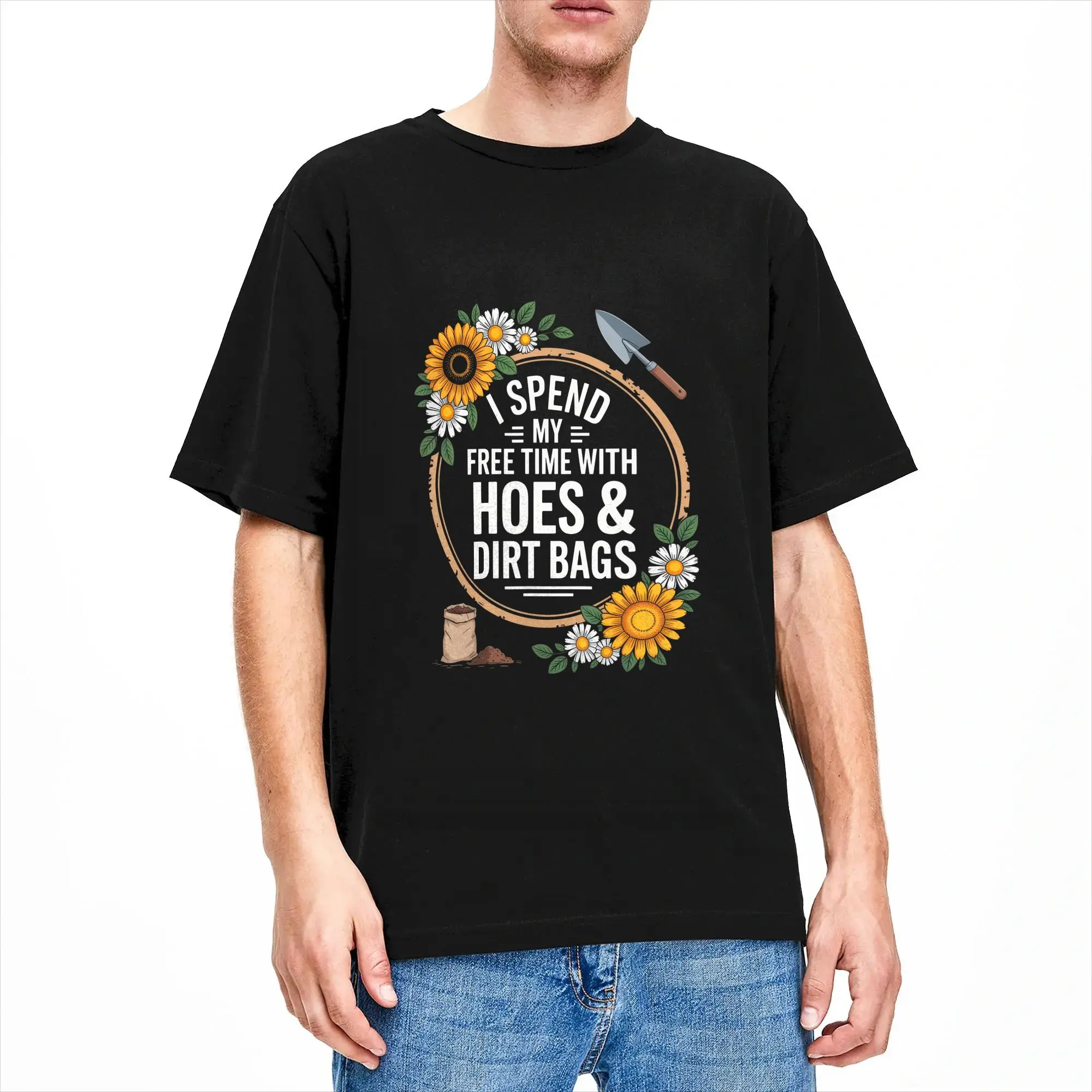 I Spend My Free Time with Hoes & Dirt Bags Garden Humor T Shirt Summer  Y2K Retro T Shirts Cotton Fashion Tee Shirt