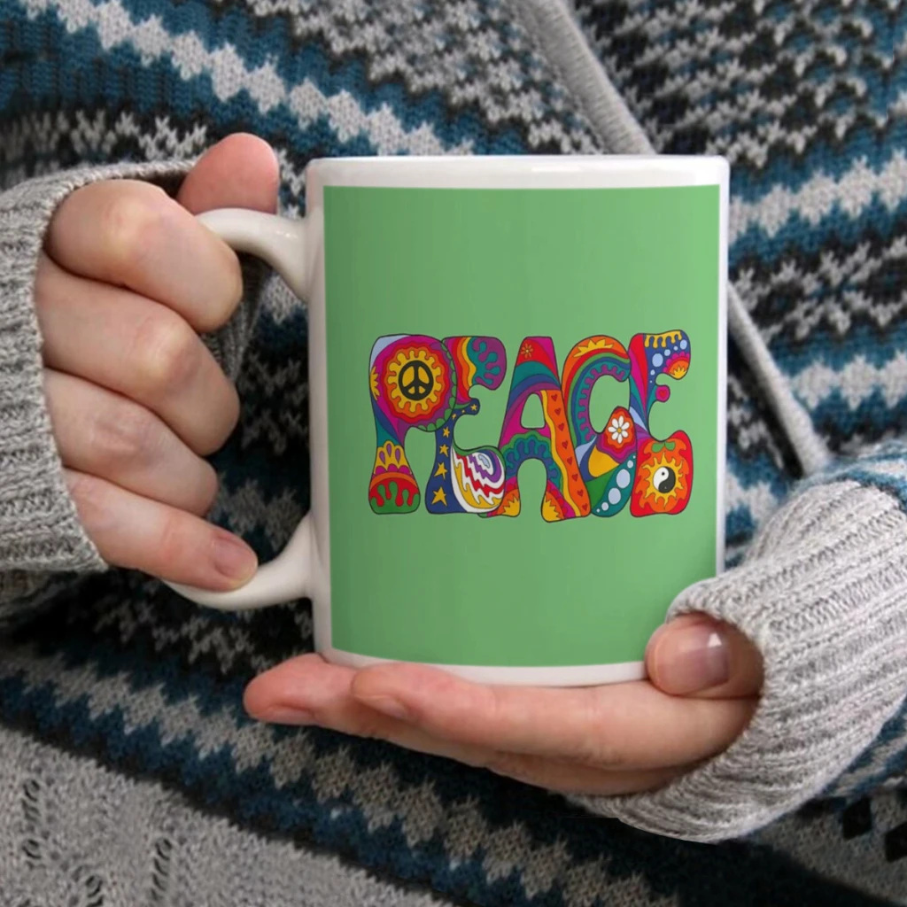 

Psychedelic PeaceCoffee Mug Tea Cup 11oz Coffee Cup Funny Birthday Ceramic Mug Personalized Cup