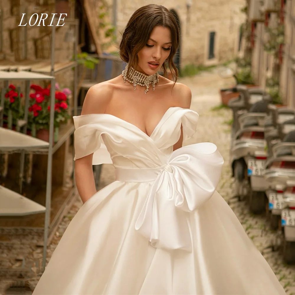 

LORIE Luxury 3D Bow A Line Wedding Dress V Neck Bridal Dresses Off The Shoulder Wedding Gown Customized 2026