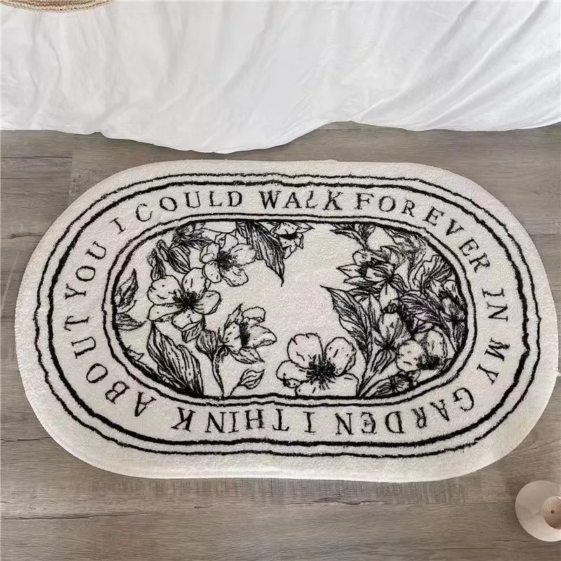 VIKAMA Vintage Floral Oval Bathroom Doormat—Machine Washable, Insulates Against the Cold, and Keeps Feet Warm; Home Decor