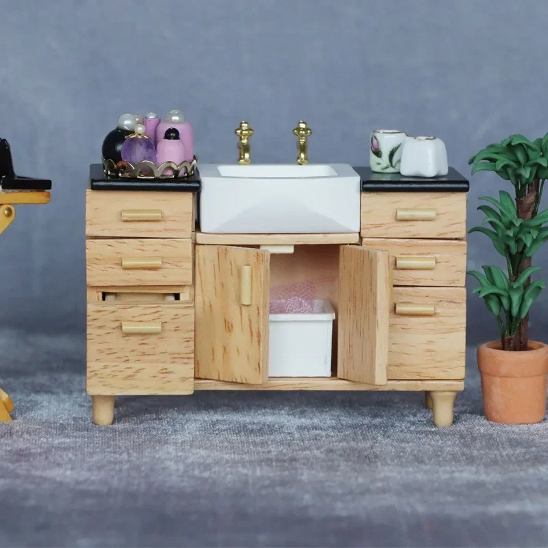 1: 12 Dollhouse Miniature Washbasin Sink Mini Bathroom Furniture Micro Scene Decoration Micro Model House Props Accessories