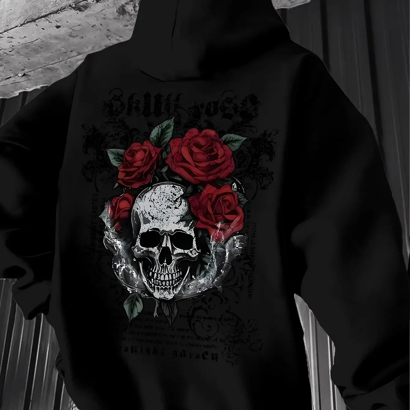 Men's trendy American hip-hop style skull print hoodie long-sleeved pullover men's sweatshirt with street dark style - Image 2