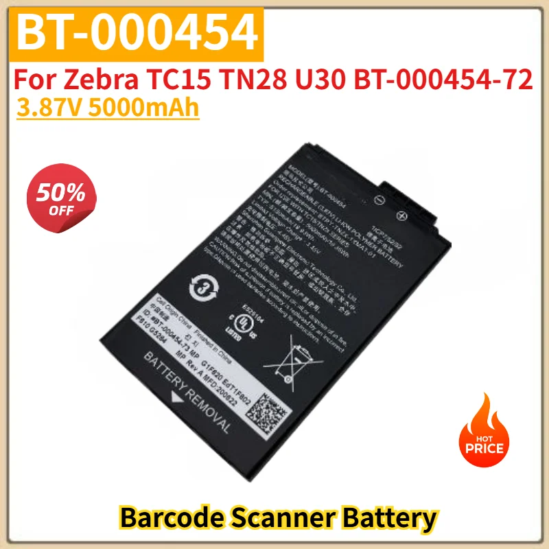 BT-000454 High Quality Battery 3.87V 5000mAh For Zebra TC15 TN28 U30 BT-000454-72 Barcode Scanner Brand New Replacement Battery