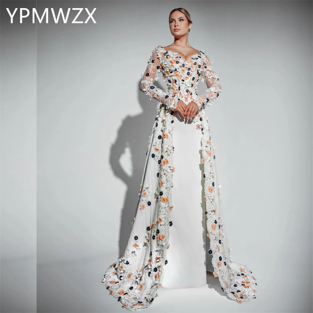 

Customized Evening Dress Women Party Occasion Prom Gown YPMWZX V-neck Column Floor Length Skirts Tulle Bespoke Dresses