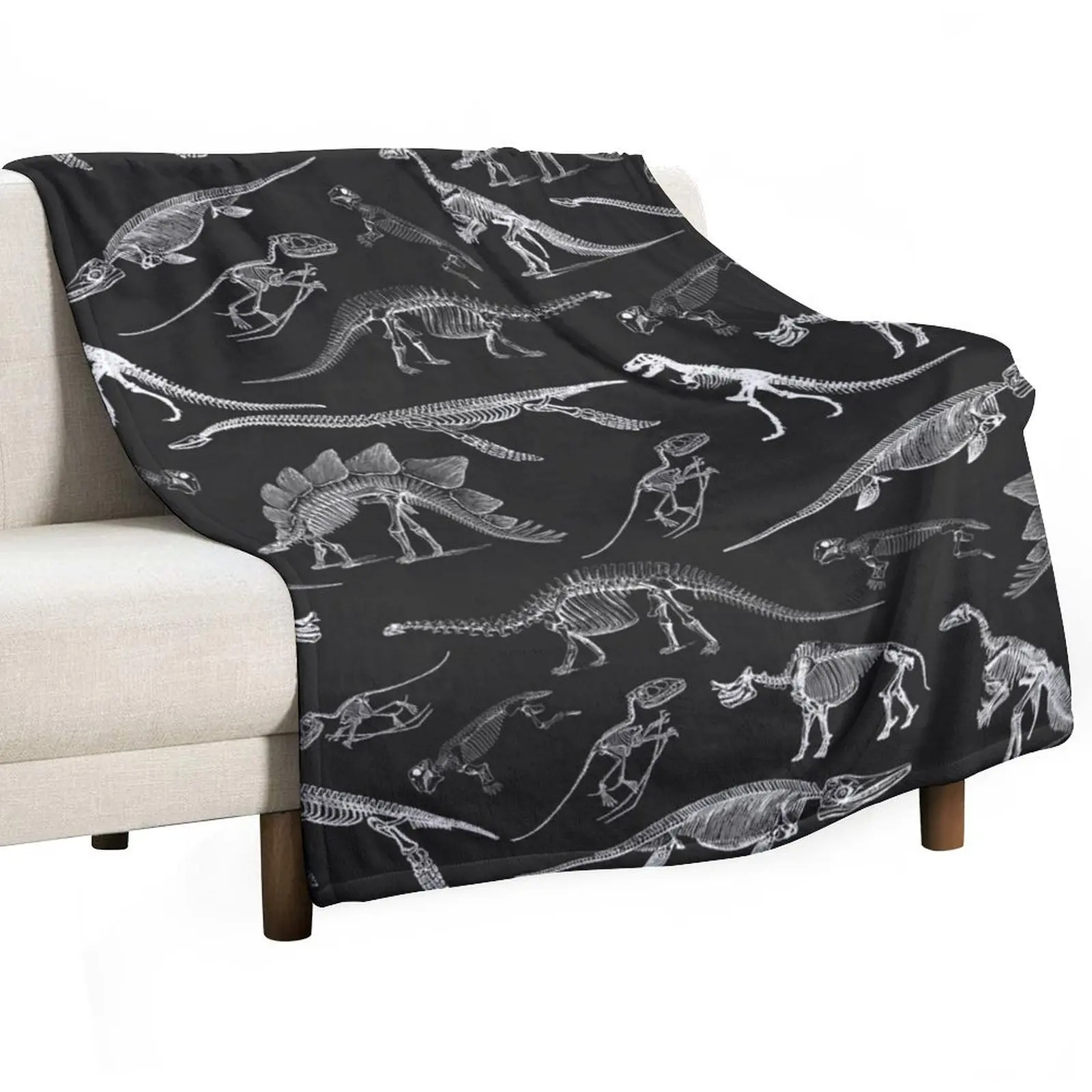 Classic black and white dinosaur skeleton fossils pattern Throw Blanket Nap Fashion Sofas Soft Decorative Throw Blankets