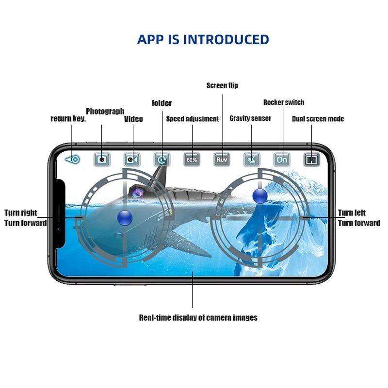 RC App Shark zwierzęta zabawki kamera HD Wif Fpv wodoodporny Model symulacyjny elektryczna łódź podwodna ryba Robot maszyna zabawki dla chłopców