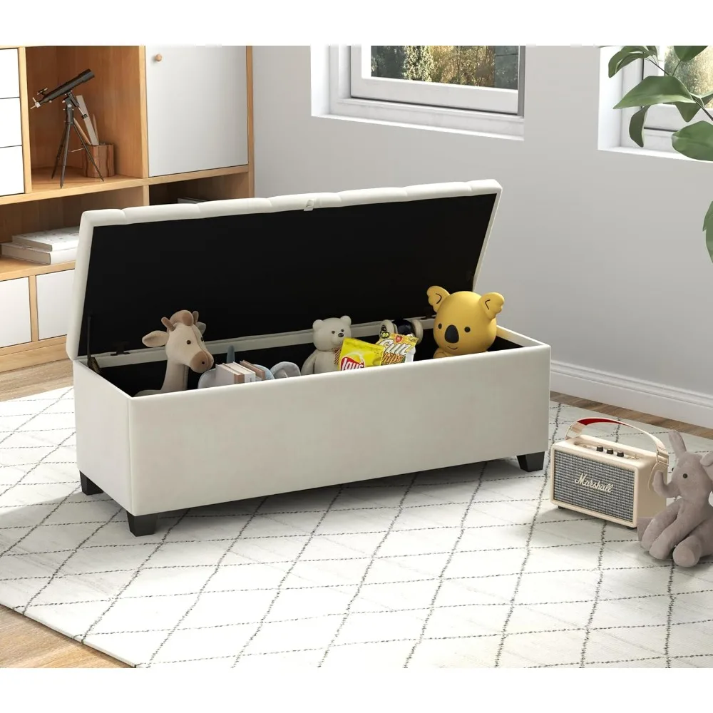 

Velvet Ottoman with Storage, 48 Tufted Storage Ottoman Bench with Hinged Lid, End of Bed Bench for Living Room, Bedroom, and Ent