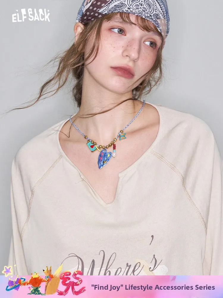 カラフルなペンダントビーズロープネックレス女性のヒッピースタイルフェアリーポケットデザイン賢明な鎖骨チェーンファッションアクセサリー