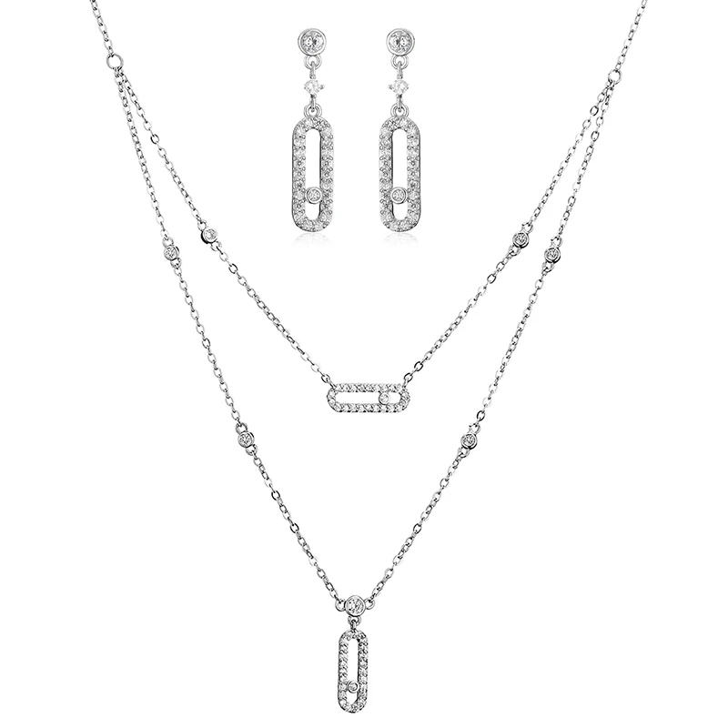 RAKOL Pave zircone set di gioielli con ciondolo ovale per donna orecchini con collana a doppio strato gioielli alla moda impilabili personalizzati