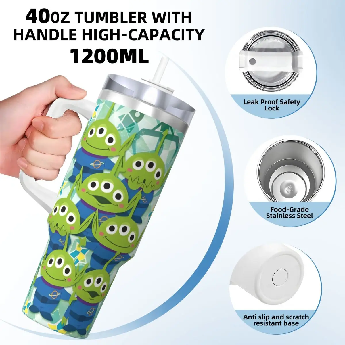 Toy Story Alien Tumbler Cold Drink Water Bottle Leakproof Stainless Steel Thermal Cups Printed Travel Mugs Cup