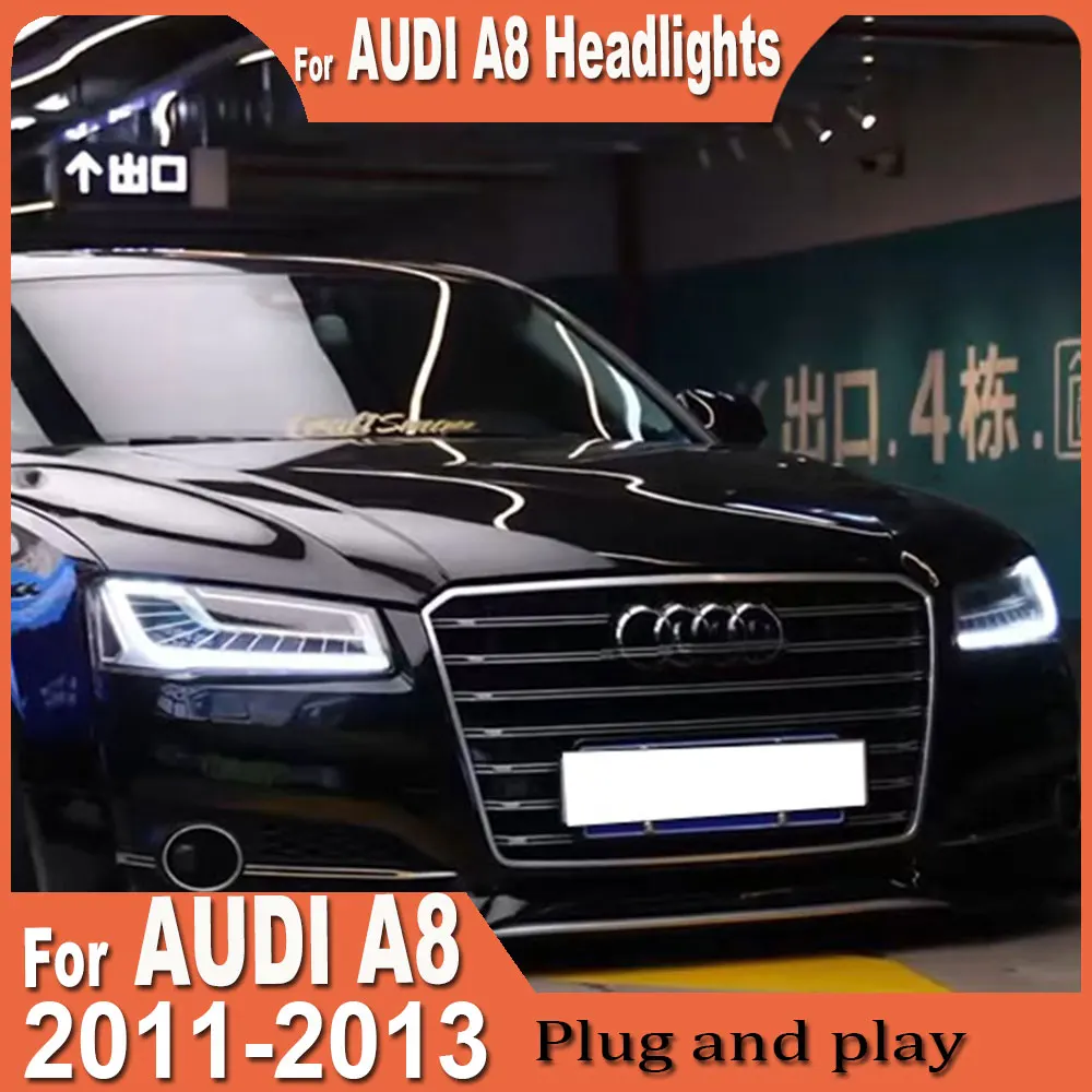 

Фара для Audi A8 A8L, светодиодная фара 2011-2017, фары A8 с DRL, указателями поворота, дальним светом, линзой-проектором Angel Eye, установка Plug and Play