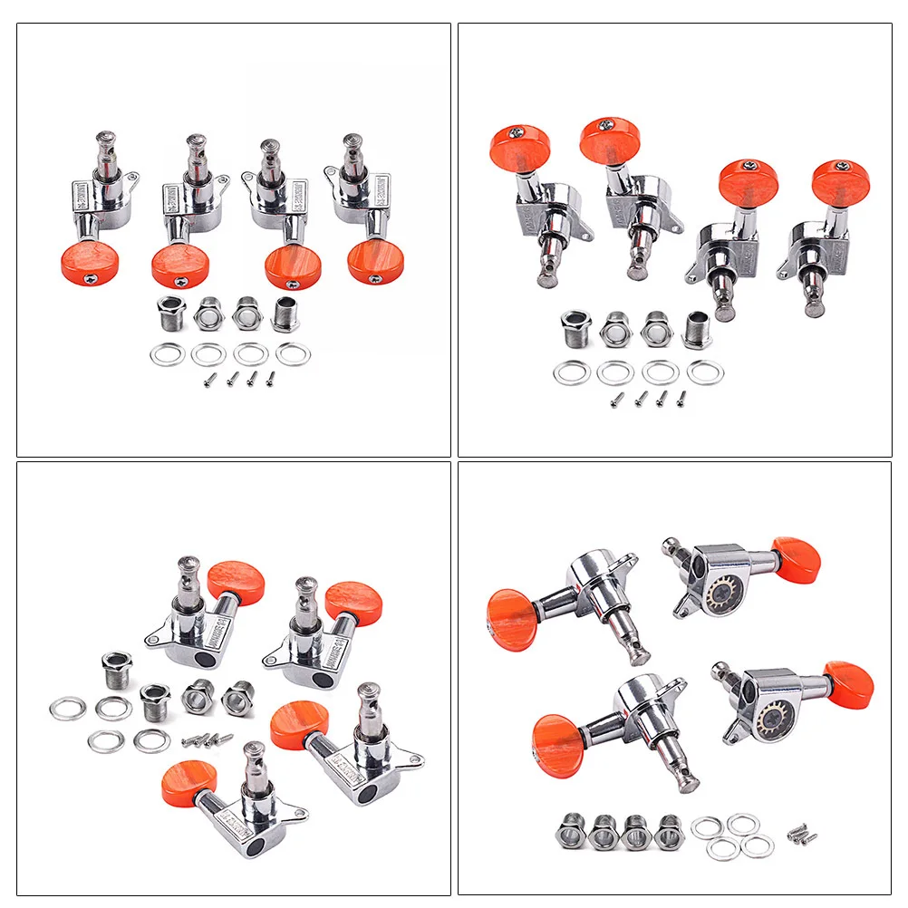 

4Pcs Ukulele Tuning Pegs Sealed Heads 2 Left 2 Right Nickel Buttons Ferrules Screws Set Acoustic Ukulele