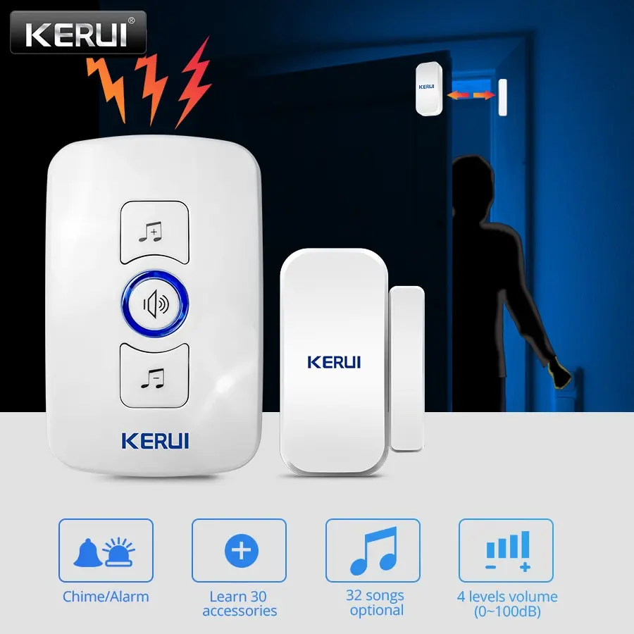 KERUI M525 Wireless DoorBell Burglar Alarm 32 Songs Optional 500ft Door Chime Home Security Welcome Smart Anti Theft Doorbell