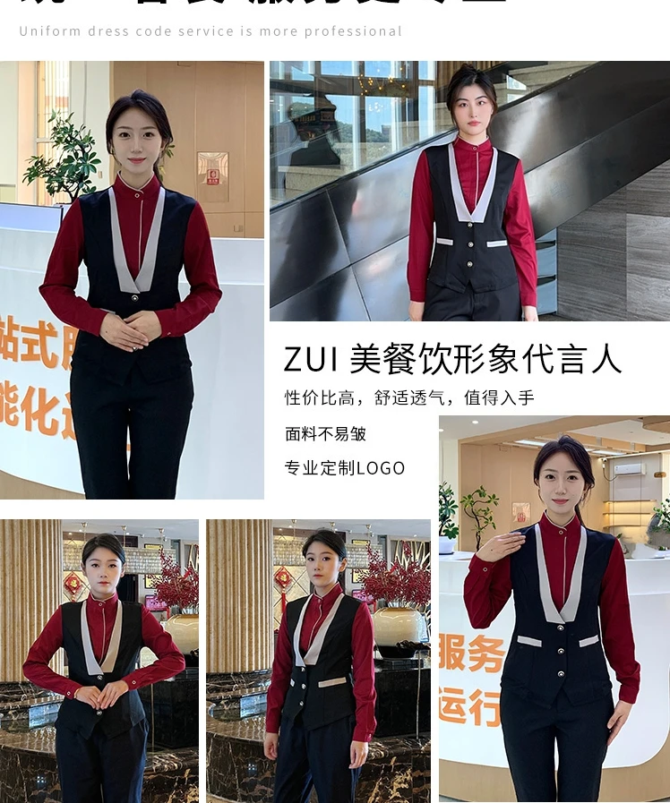 Uniformes de Service alimentaire à manches longues pour hôtel, Restaurant, café, barman, Bar, ensemble d'uniforme de serveur avec tablier, chemise de travail pour Bar