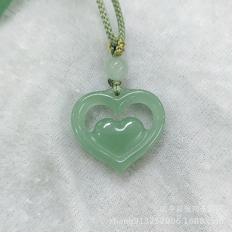 Ice-green aventurine heart-shaped pendant with double-sided polished surface, suitable for both men and women 4