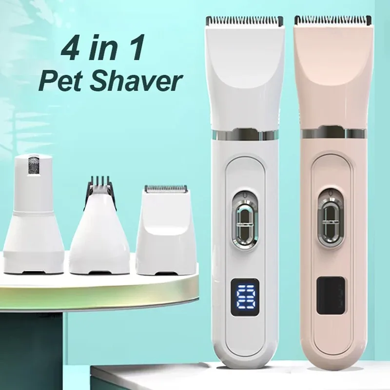 Pet Clipper 4 In 1 Low Noise Paw Trimmer Usb Rechargeable Pet Cat Grooming Kit Multifunctional Pet Nail Grinder Dog Shaver