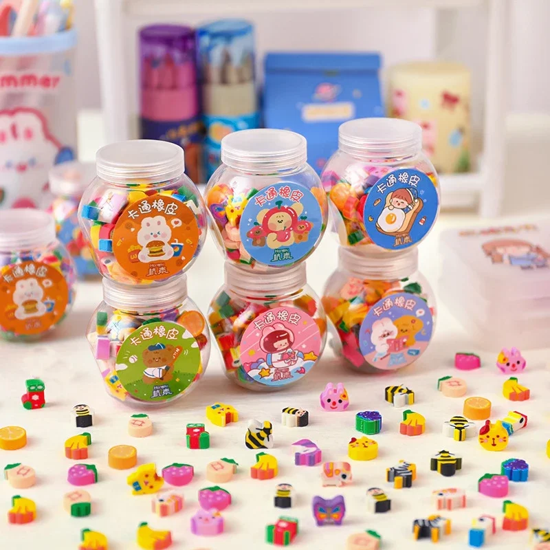 

50pcs/box Cute Fruit Animals Erasers Kawaii Mini Rubber Erasers Korean Stationery Kid Toys Gift Correction Tool Office Supplies