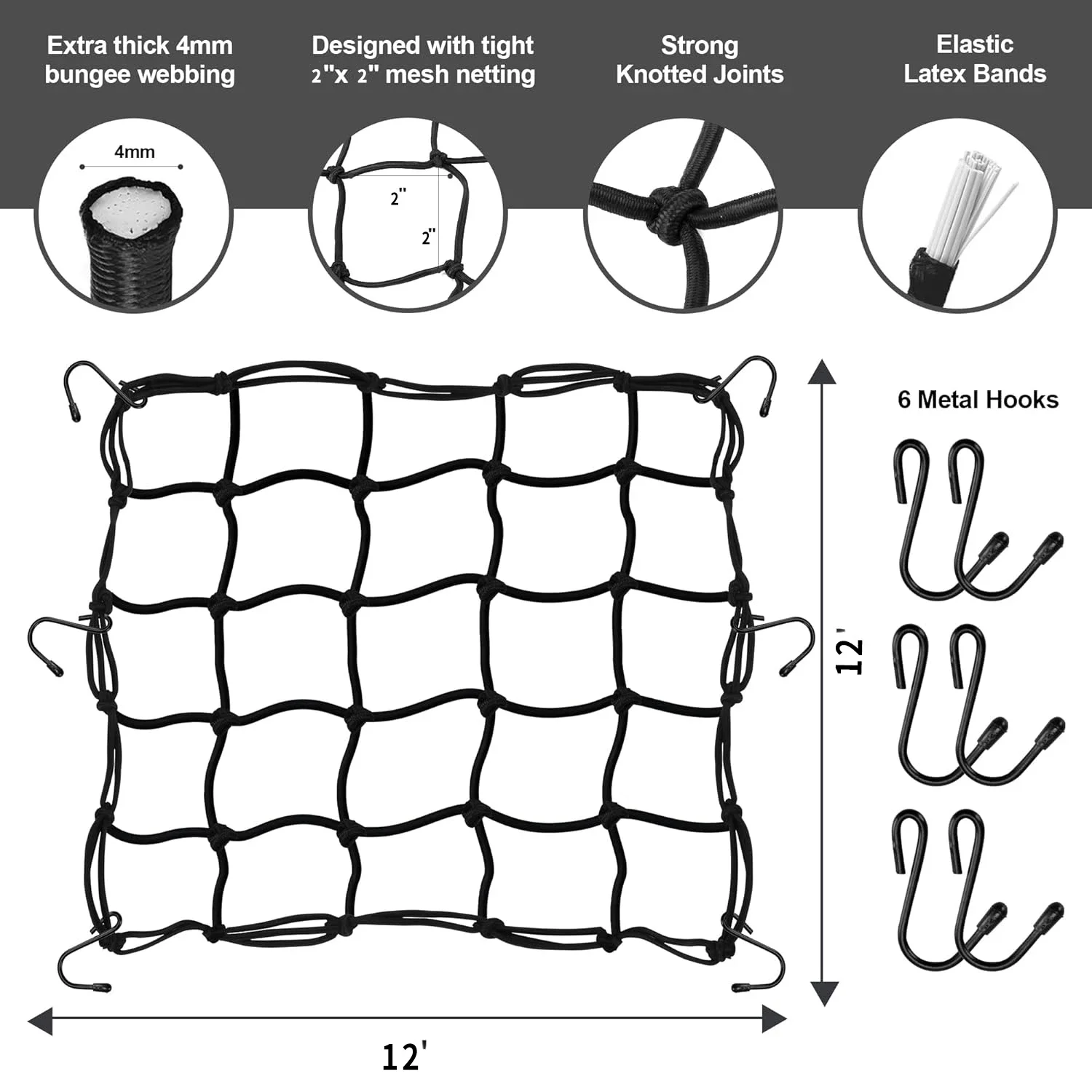 Motorcycle Cargo Net Bike Luggage Net Adjustable High Elastic Hold Down Fuel Tank with Hooks Motorcycle Net for Helmet Storage