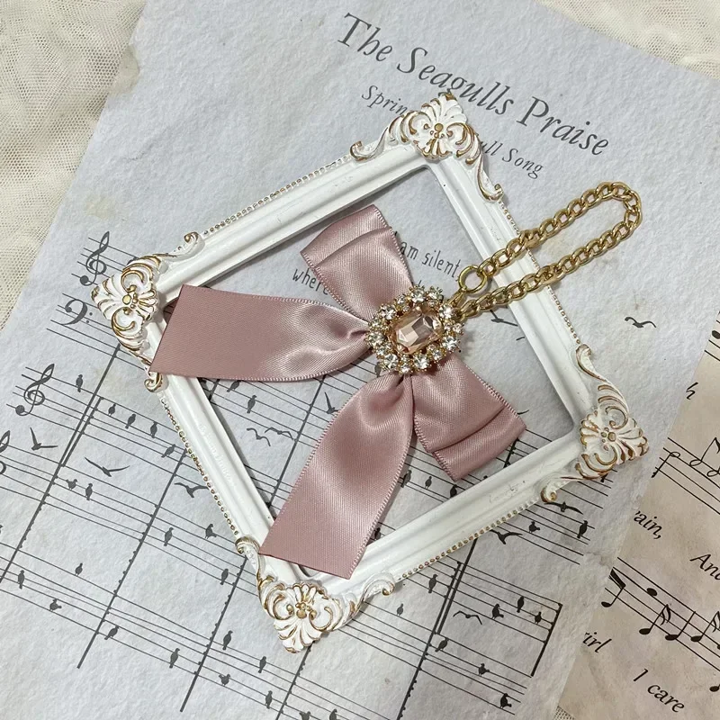 Japanese Style Women Cute Key Chain Ring Bag Accessories Rhinestone Bow Metal Bowknot Diamond Phone Pendant Ornament