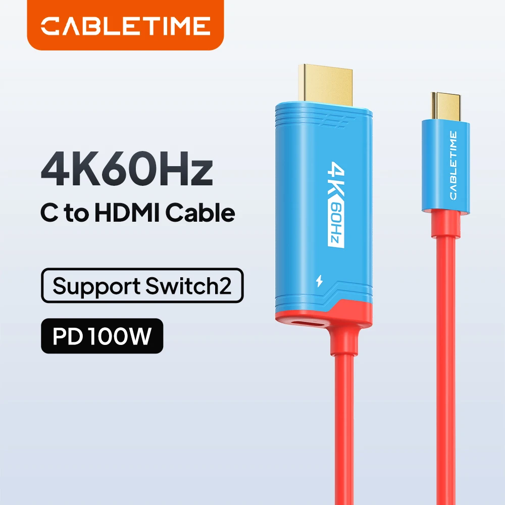 CABLETIME PD 100W USB C to HDMI Cable 4K60Hz Type C to HDMI Cable Adapter Prefect Nintendo Switch/OLED for Switch PS4 PS5