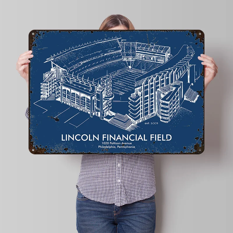 LINCOLN FINANCIAL FIELD Poster Customized Vintage Metal Signs Wall Art Retro Tin Plaque for Decoration Garage Decorations House
