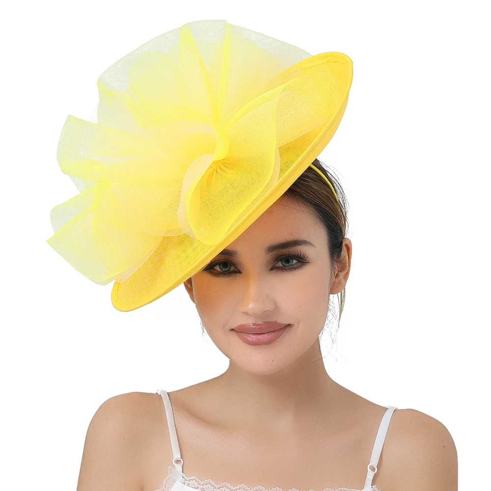 

Элегантная шляпа-чародей с имитацией невесты Sinamay для женщин с необычным кринолином, аксессуар для волос, головной убор для свадебной вечеринки