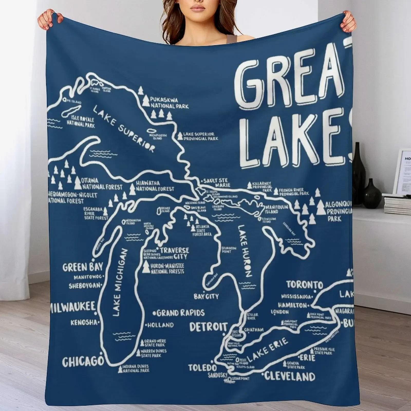 

Great Lakes Map Throw Blanket Bed covers Camping Luxury Thicken Soft Plaid Blankets