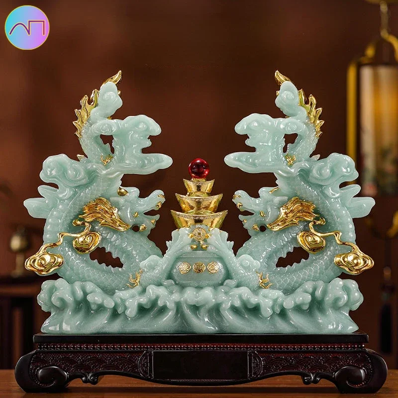 

Double Dragon Treasure Pot Brings Wealth Green Dragon Decoration Living Room Office Decoration Relocation Gift Opening Gift