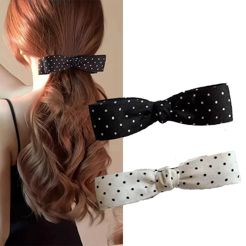 مشبك شعر من القماش المنقط للنساء أنيق القوس الموز كليب أزياء الفتاة الجزء الخلفي من الرأس دبوس الشعر اكسسوارات الشعر #1