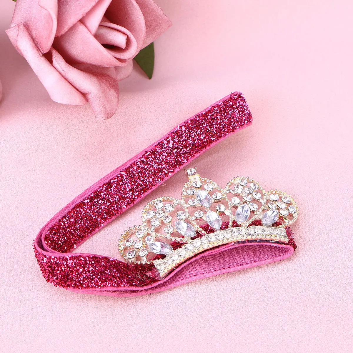 

Детский обруч для волос с сверкающей короной и стразами, красная лента, серебряная лента, эластичная повязка на голову для малышей, праздничная одежда