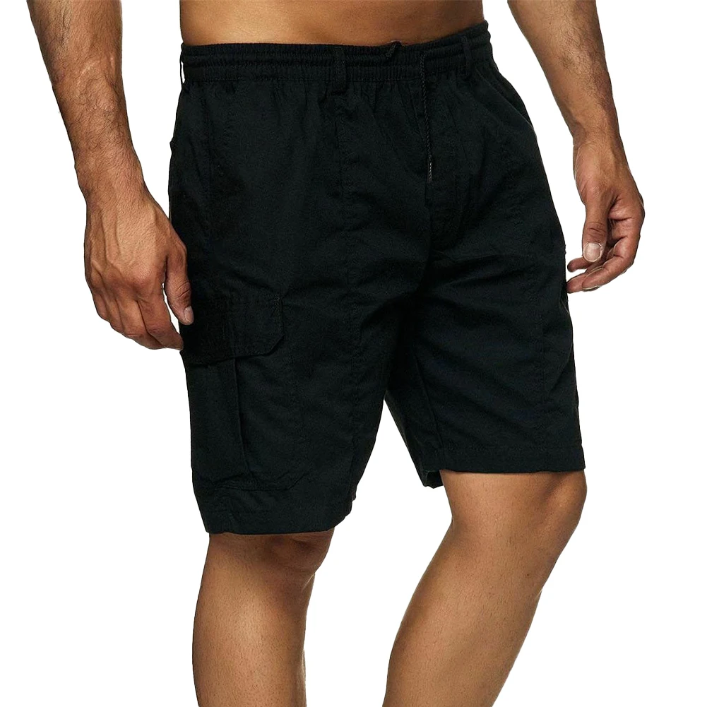 RunFitness Short Pantsning Mens Shorts Casual Fitness Short Pants Solid Color Flat Front Multi Pockets Short Pants