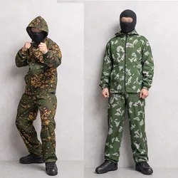 Russian camouflage suit hooded jacket white flower small green man ruins German spot sun protection suit