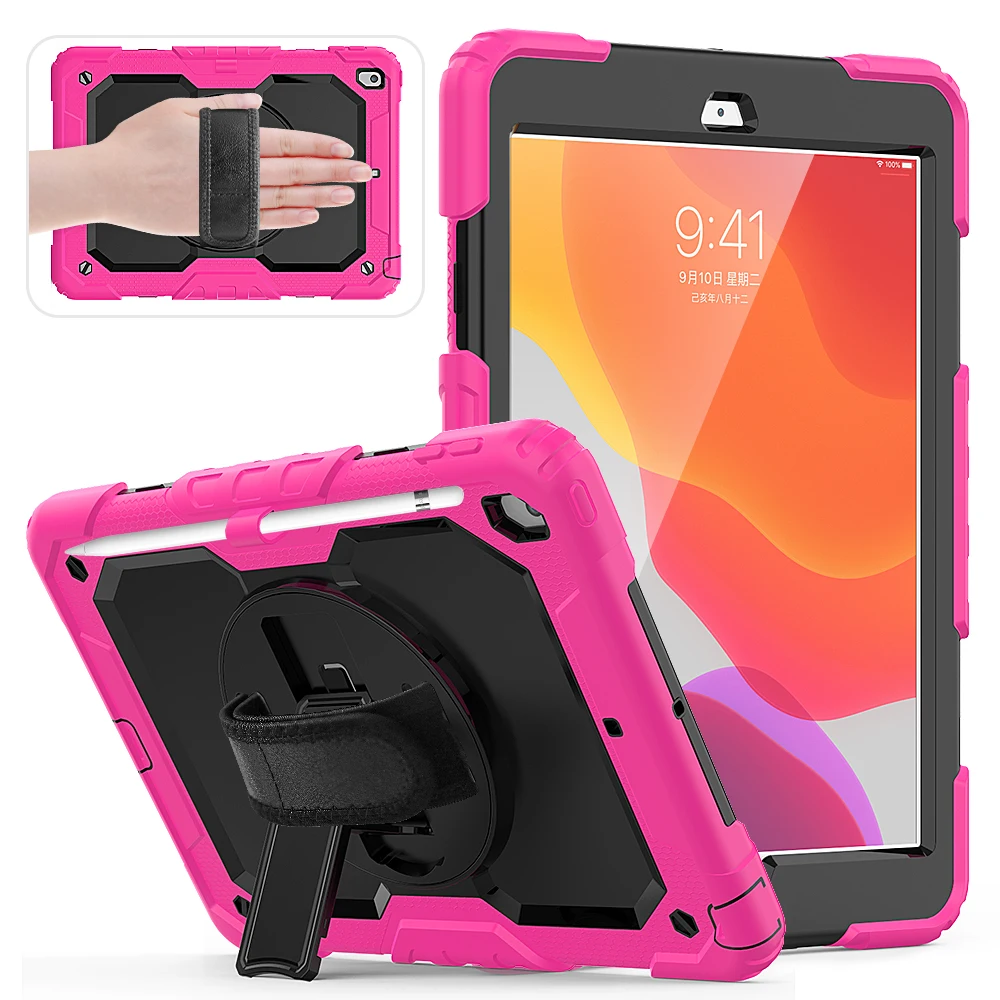 Case For iPad 10.2 7th 8th 9th Generation 10.2 inch iPad 7 Tablet Case Shockproof Kids Safe Rotating Hand Strap+Shoulder Strap