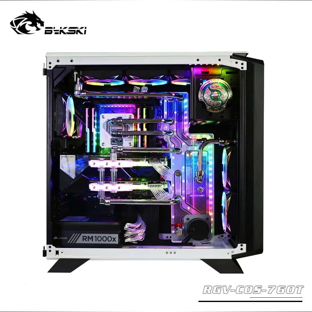 BYKSKI Acrylic Board use for CORSAIR 760T Computer Case / Water Channel Solution for CPU and GPU Block / 3PIN RGB Light