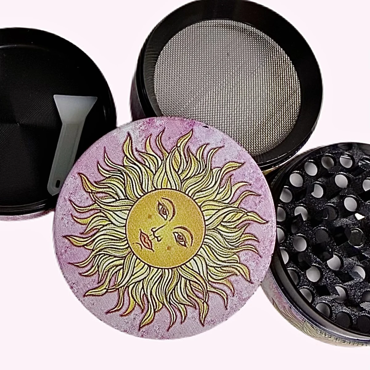2inch 5cm Golden Sun Face 4-Layers Herb Grinder Zinc Alloy Crusher Metal Manual Raw Cutter Grass Grinder Smoking Tool Gift - view 3