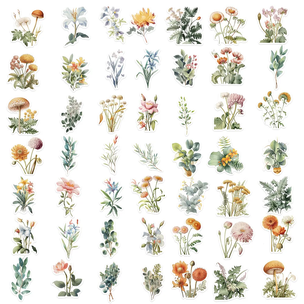 50PCS ดอกไม้พืชสด/Datura สติกเกอร์สําหรับโทรศัพท์มือถือคอมพิวเตอร์,ถ้วยน้ํา,สติกเกอร์ตกแต่งสําหรับแล็ปท็อปสติกเกอร์กันน้ํา