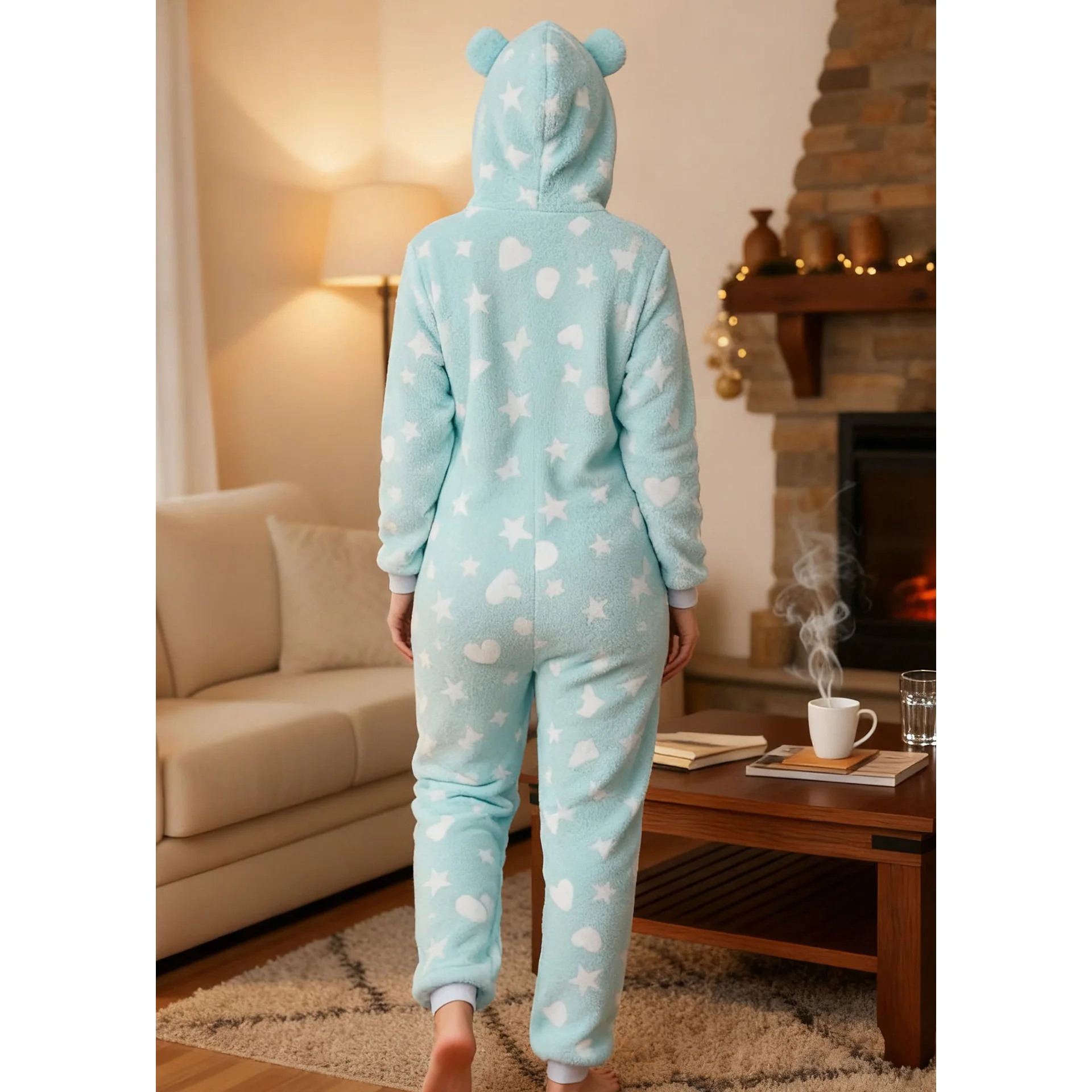 المرأة الخريف والشتاء الفانيلا الدافئة طويلة الأكمام السراويل بذلة منامة أفخم سميكة مقنعين منامة ملابس المنزل #2