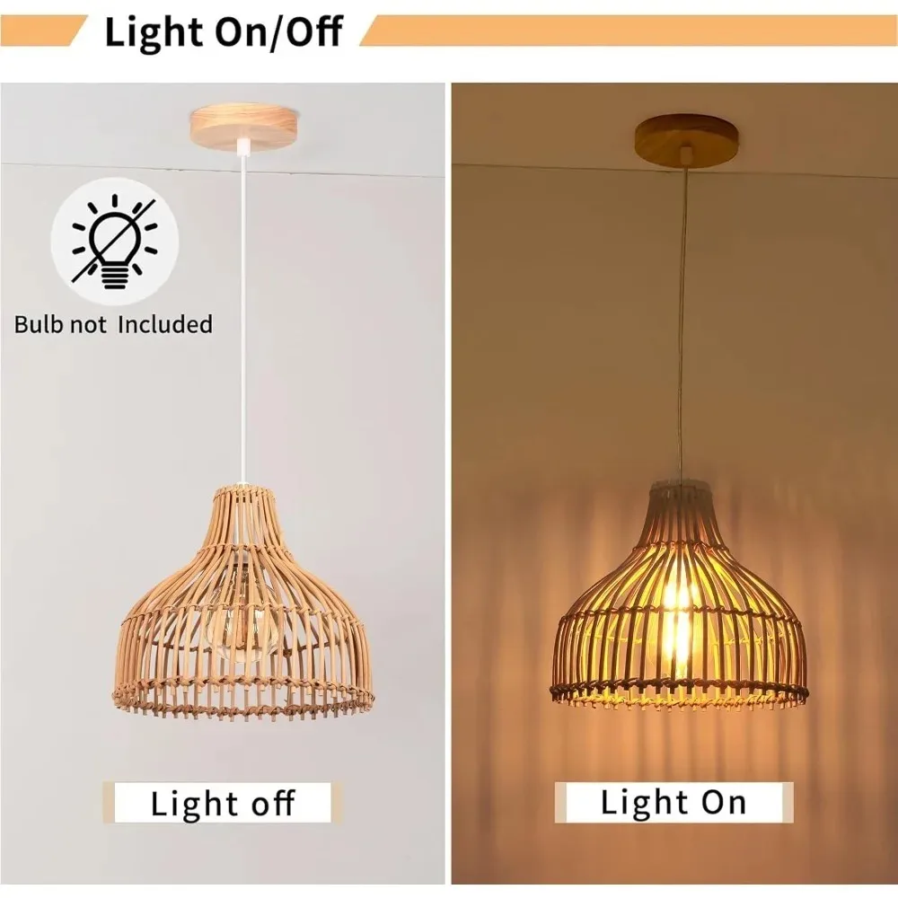JOYINLED Vintage Rattan Pendelleuchte 24CM Handgewebter Kronleuchter aus Naturfaser für Wohnzimmer, Kücheninsel, Café-Dekoration – Detail 5