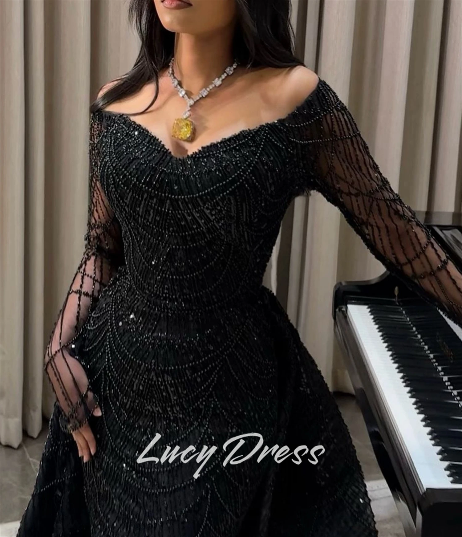 فساتين سهرة فاخرة مخصصة من لوسي 2025 فستان حفلات نسائي مناسبة خاصة فستان من القماش اللامع فساتين لحضور الحفلات الموسيقية