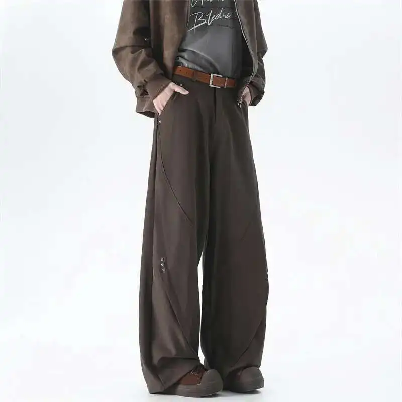 Brown Suit Pants Men Oversized Fashion Society Mens Black Dress Pants Korean Loose Wide Leg Pants Mens Office Formal Trousers