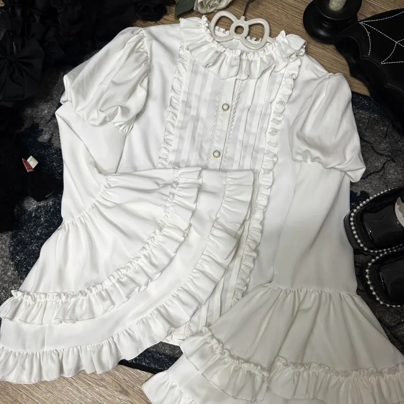 

Y2k Gothic Long Sleeve Bottoming Shirt Women 2025 Spring Autumn New Blouses White All-match Single Breasted Tops Mujer