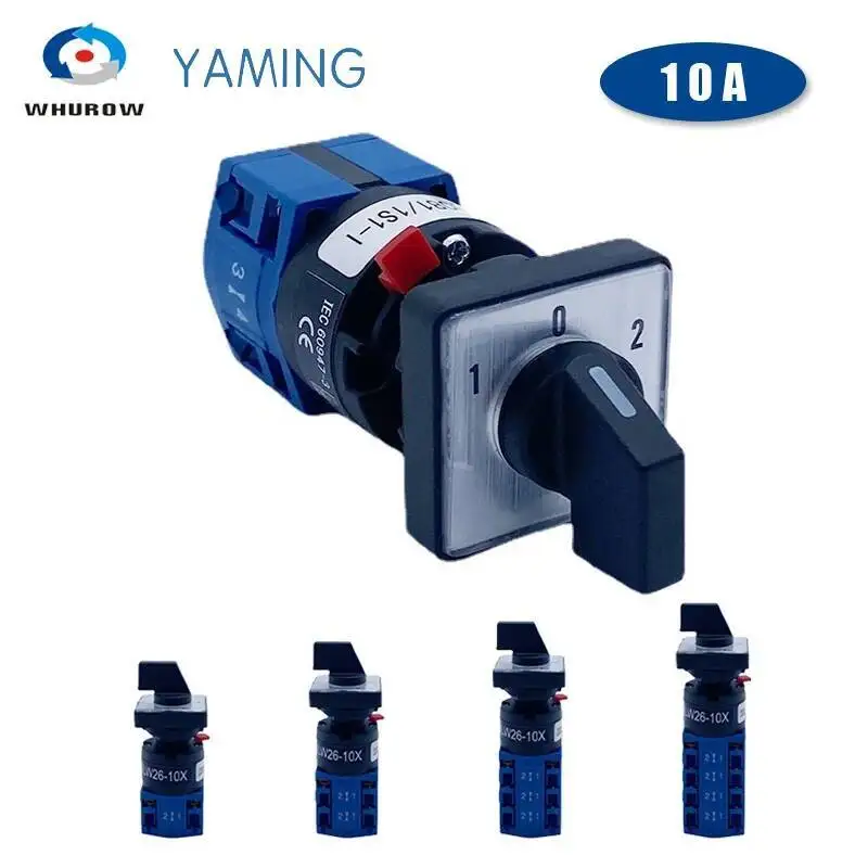 

LW26-10S 1/2/3/4 полюса, монтажный размер с одним отверстием, 16 мм, поворотный кулачковый переключатель, 10 А, главный селектор, серебряный контакт