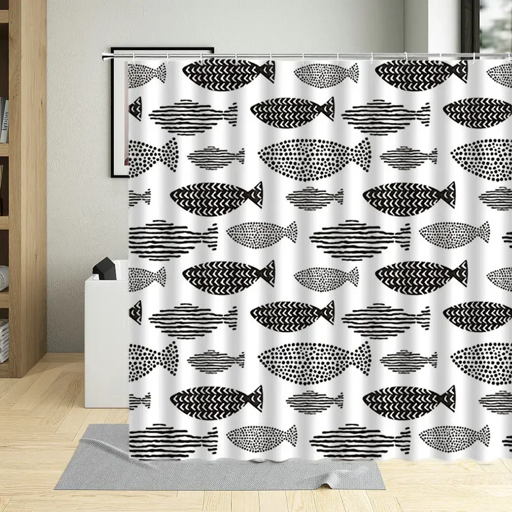 3D Shower Curtains Bathroom Waterproof Cartoon Lovely Fish Child Bathtub Decor Curtains Polyester Fabric Screen With Hooks