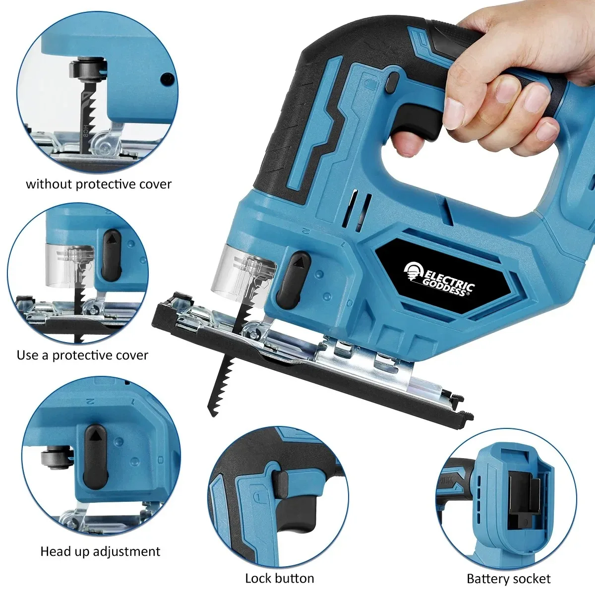 Electric Goddess 300W Electric Jigsaw Cordless Woodworking Cutting Jigsaw Portable Reciprocating Saw For Makita 18V Battery