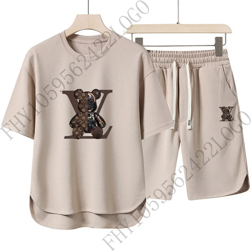 

2025 Summer fashion Breathable fitness leisure sports two-piece men's fashion printed short-sleeved T-shirt + jogging shorts set